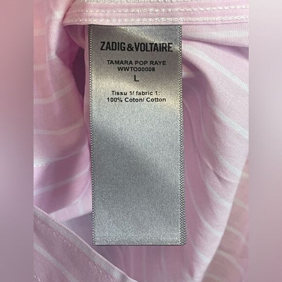Zadig & Voltaire Tamara Pop Raye Beaded pink oxford Button-Up Shirt NWT large - Picture 8 of 8